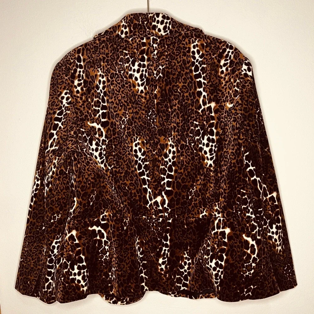 Focus 2000 Blazer Womens Sz 18W Leopard Animal Print Brown Gold